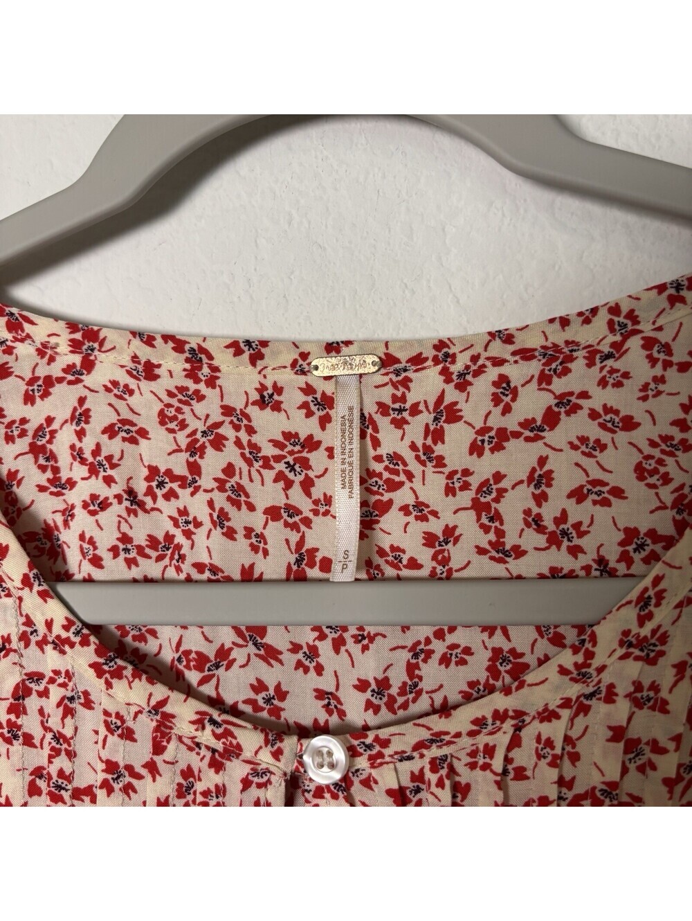 FREE PEOPLE Size S One Fine Day Oversized Mini Dress Cream Red Ditsy Floral - Picture 3 of 7